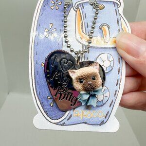NEW Vtg 1998 Calico Kittens RARE Siamese Cat Necklace Kitty Silver Collar Enesco